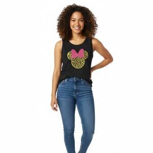 Minnie Mouse Disney Inspired Tank Top L Black Leopard Print Glitter Bow Handmade